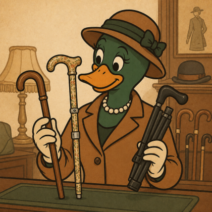 Elegante Mein-Gehstock Entenmascotte vergleicht Holzstock, Blumenstock und Faltstock