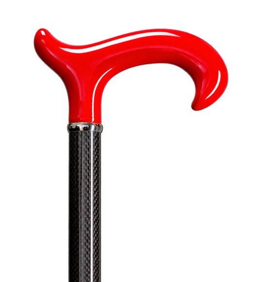 La Pulpeuse Gastrock – Carbon-Gehstock mit rotem Griff vor transparentem Hintergrund