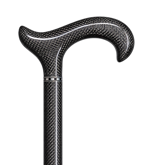 Luxury Carbone Gastrock – Carbon-Gehstock mit L-Derbygriff vor transparentem Hintergrund
