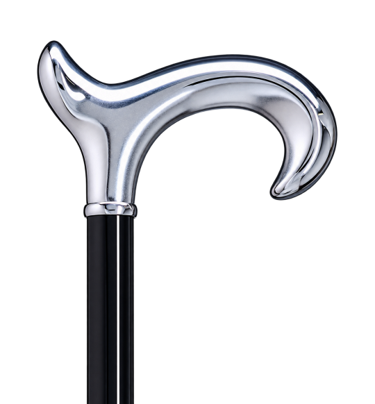 Luxusstock HANDFACON – anatomischer Chromgriff vor transparentem Hintergrund