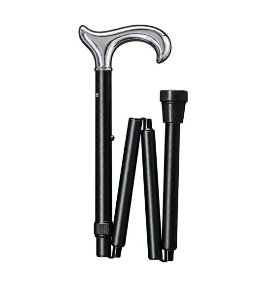 Faltstock Chrom Gastrock – verstellbar mit Derbygriff – gefaltete Ansicht, freigestellt