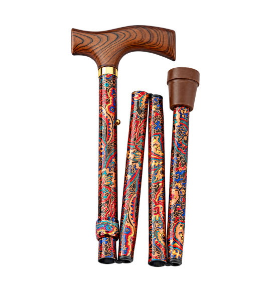 Faltstock Paisley Gastrock – Fritzgriff aus Holz – gefaltete Ansicht, freigestellt