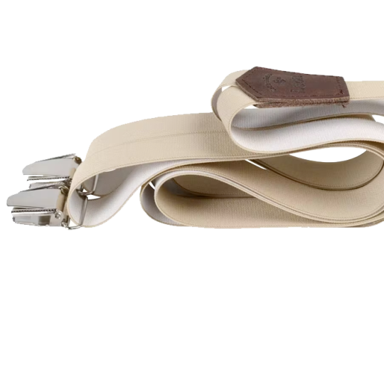 Hosenträger Écru Plein la Vue – Natur & braunes Leder – Les Bretelles de Léon
