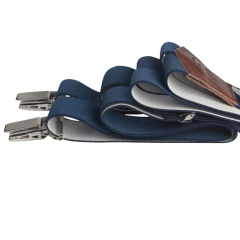 Hosenträger Marine Haussmann – Marineblau & braunes Leder – Les Bretelles de Léon
