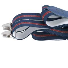 Hosenträger Marine Alpine – Blau gestreift & petrolfarbenes Leder – Les Bretelles de Léon
