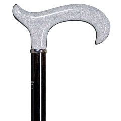 Spazierstock aus Buchenholz mit silberglitzerndem Acryl-Derbygriff
