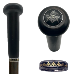 Handgefertigter Freimaurer-Spazierstock mit Aramis-Griff aus Ebenholz
