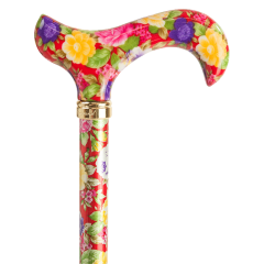 Verstellbarer Damen-Spazierstock mit rotem Blumenmuster
