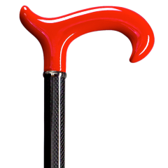 Verstellbarer Carbon-Spazierstock mit rotem L-DERBY-Griff aus Acetat – Elegant & ultraleicht

