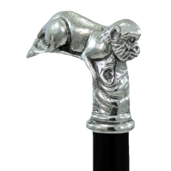 Spazierstock mit Affenkopf aus Zinn