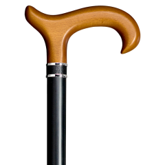 Handgefertigter Spazierstock aus Buchenholz mit L-DERBY-Griff und Lederakzent

