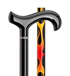 Gehstock Dr. House – verstellbarer Carbonstock mit Flammen vor transparentem Hintergrund