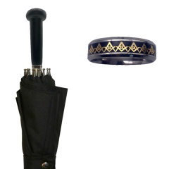 Luxuriöser Regenschirm mit Edelholzgriff und schwarzer Chromveredelung
