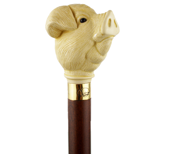 Gehstock mit Schweinskopf