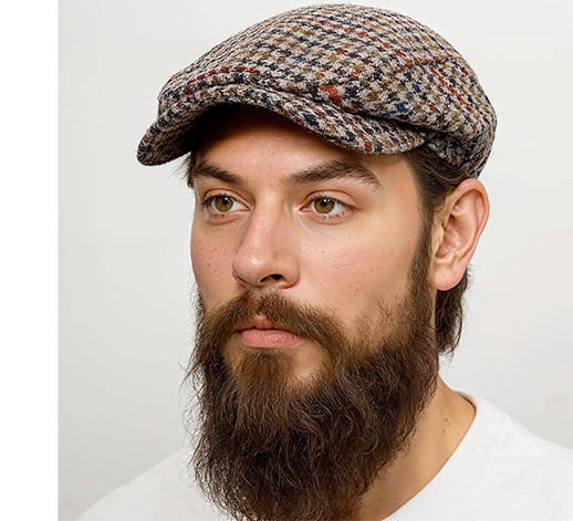 Wigens Ivy Contemporary Cap Harris Tweed Bordeaux Blau
